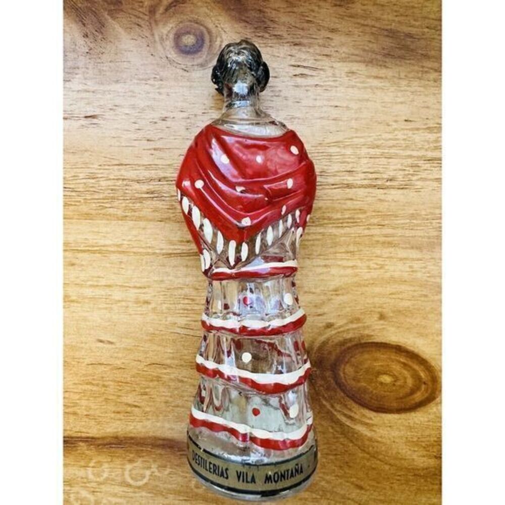 Vtg Spanish Lady Brandy Bottle Hand‎ Painted Empty Vila Montaña Barcelona Spain